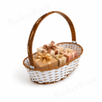 BasketRoot Oval Handwoven White & Copper Gift Hamper Basket with High Arch Handle