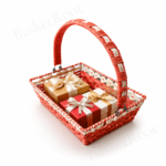 BasketRoot Rectangular Red & Cream Handwoven Gift Hamper Basket with Heavy Arch Handle