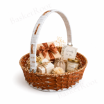 BasketRoot Round Handwoven Copper & White Premium Gift Hamper Basket with Arch Handle