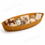 BasketRoot Boat-Shaped Handwoven Golden-Copper Rafiya Gift Hamper Tray