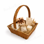 BasketRoot Rectangular Dual-Tone Silver & Copper Rafiya Basket with Twisted Twin Handles