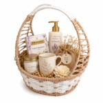 BasketRoot Deep Oval Handwoven Cream & Beige Gift Hamper Basket with Webbed Lattice Sides