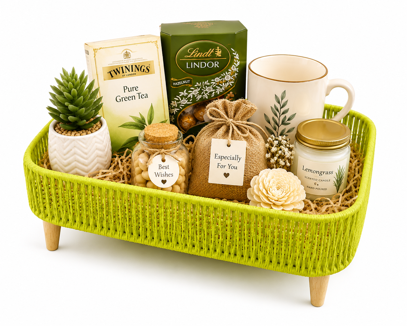 ChatGPT Image Jun 26, 2026, 02_55_41 PM BasketRoot Lime Green Handwoven Rectangular Gift Hamper Tray with Elegant Wooden Legs - Image 1