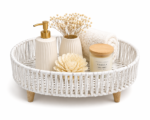 BasketRoot Round Handwoven Vanity Tray with Elegant Wooden Legs
