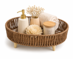 BasketRoot Round Handwoven Vanity Tray with Elegant Wooden Legs - Image 2