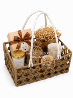 BasketRoot Rectangular Macrame Knot Handwoven Gift Hamper Basket with White Braided Handles - Image 2