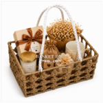 BasketRoot Rectangular Macrame Knot Handwoven Gift Hamper Basket with White Braided Handles