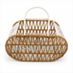 BasketRoot Boat-Shaped Geometric Open-Weave Rafiya Gift Basket with White Rope Handles