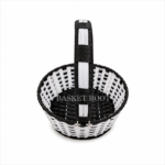 BasketRoot Round Monochrome Black & White Handwoven Gift Hamper Basket with Broad Arch Handle