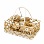 BasketRoot Hexagonal Handwoven Dual-Tone Cream & Brown Gift Basket with Rope Handles