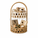 BasketRoot 2-Tier Handwoven Rafiya Gift Hamper Stand Basket with Tall Majestic Handle