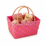 BasketRoot Elegant Rectangular Gold-Lattice Handwoven Basket with Soft White Handles