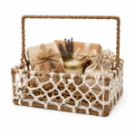 BasketRoot Rectangular Earth-Tone Lattice Gift Basket with Structured Overhead Handle