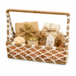 BasketRoot Premium Square Gold-Plated Metal Wire Mesh Hamper Basket with Corner Metallic Roses