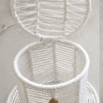 Basket Root Handcrafted Cylindrical Raffia & Metal Gift Box with Attached Lid and Base (Pristine White)