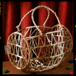 Basket Root Handcrafted Oval Raffia & Metal Gift Basket with Collapsible Handles (Brown & White)