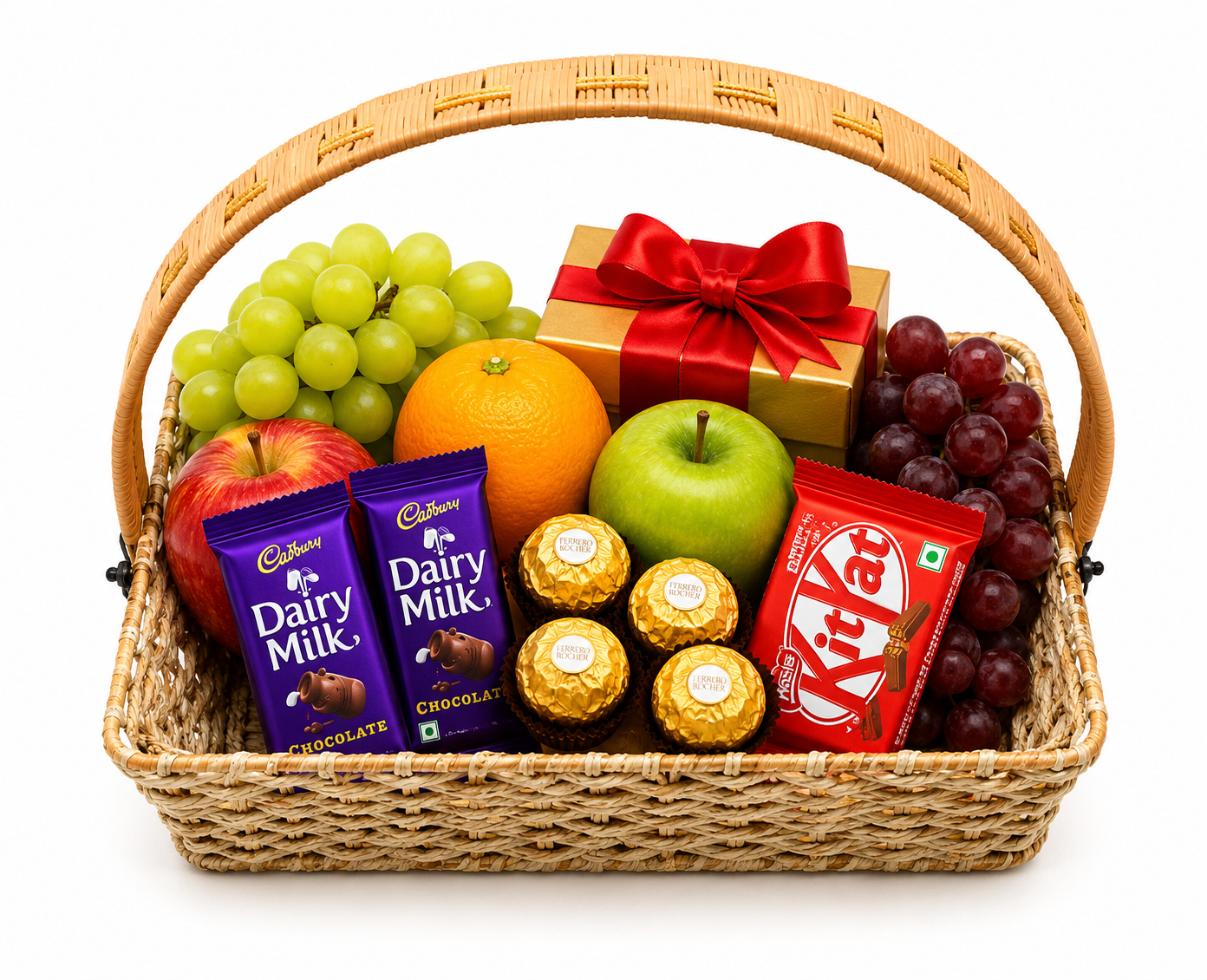 file_00000000597471fb817ac706c651c2e4 Basket Root Premium Cane Arch Gift Basket | Luxury Fruit & Chocolate Rectangular Hamper with Single Handle for Festive & Corporate Gifting - Image 1