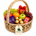 Basket Root Premium Round Arch Jute Gift Basket | Luxury Fruit & Chocolate Hamper with Intricate Handwoven Design for Festive Gifting