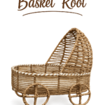 Basket Root Handcrafted Car Pram-Shaped Raffia & Metal Gift Basket (Brown & White, Vintage Carriage Design)